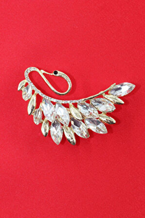 Gold renk pırlanta taşlı kuğu broş. Yaka iğnesi broş. Taşlı broş. Kadın broş. Broş. Kuğu broş.
