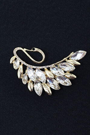 Gold renk pırlanta taşlı kuğu broş. Yaka iğnesi broş. Taşlı broş. Kadın broş. Broş. Kuğu broş.