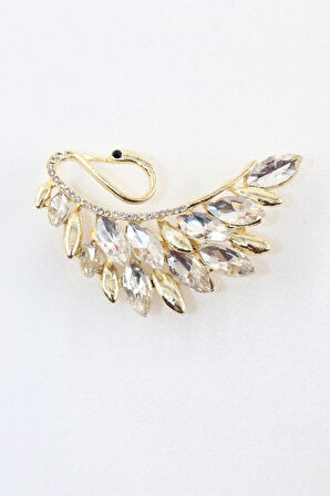 Gold renk pırlanta taşlı kuğu broş. Yaka iğnesi broş. Taşlı broş. Kadın broş. Broş. Kuğu broş.
