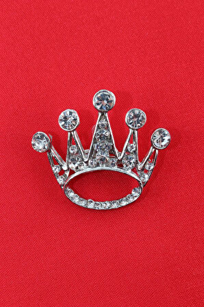 Gümüş renk kraliçe tacı broş. Yaka iğnesi broş. Taşlı broş. Kadın broş. Kraliçe tacı broş. Taç broş.