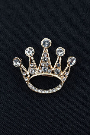 Gold renk kraliçe tacı broş. Yaka iğnesi broş. Taşlı broş. Kadın broş. Kraliçe tacı broş. Taç broş.