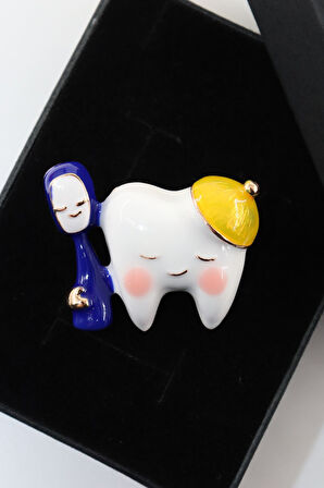 Fırçalı diş broş. Yaka iğnesi diş broş. Tasarım diş broş. Kadın broş. Erkek broş. Broş. Dişli broş.