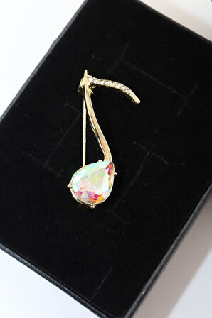 Pırlanta taşlı nota broş. Yaka iğnesi  broş. Taşlı broş. Kadın broş. Erkek broş. Broş. Nota broş.