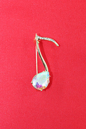 Pırlanta taşlı nota broş. Yaka iğnesi  broş. Taşlı broş. Kadın broş. Erkek broş. Broş. Nota broş.