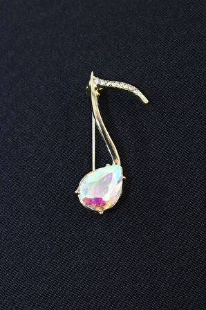 Pırlanta taşlı nota broş. Yaka iğnesi  broş. Taşlı broş. Kadın broş. Erkek broş. Broş. Nota broş.