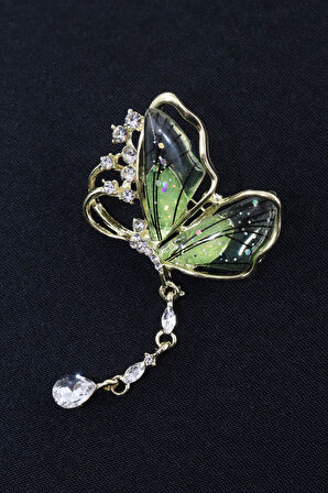 Pırlanta taşlı sallantılı kelebek broş. Yaka iğnesi broş. Taşlı broş. Kadın broş. Broş. Kelebek broş