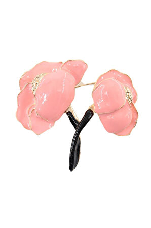 Pembe gül broş. Yaka iğnesi gül broş. Taşlı tasarım gül broş. Kadın gül broş. Broş. Gül broş.