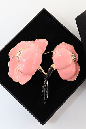 Pembe gül broş. Yaka iğnesi gül broş. Taşlı tasarım gül broş. Kadın gül broş. Broş. Gül broş.