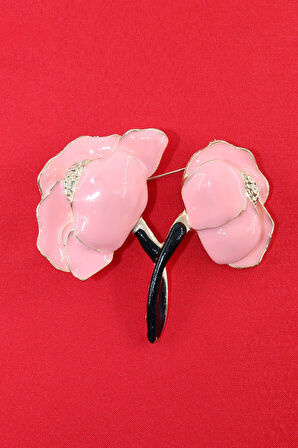 Pembe gül broş. Yaka iğnesi gül broş. Taşlı tasarım gül broş. Kadın gül broş. Broş. Gül broş.