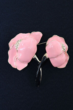 Pembe gül broş. Yaka iğnesi gül broş. Taşlı tasarım gül broş. Kadın gül broş. Broş. Gül broş.