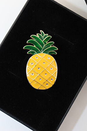 Kristal taşlı ananas broş. Yaka iğnesi broş. Taşlı broş. Kadın broş. Erkek broş. Broş. Ananas broş.