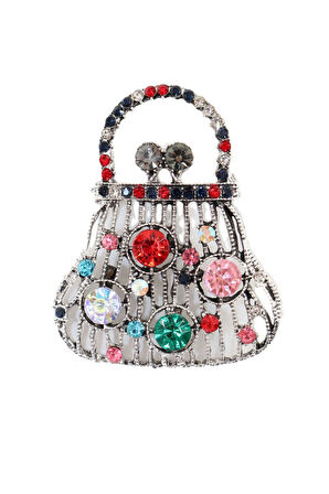 Pırlanta taşlı para çantası broş. Yaka iğnesi broş. Taşlı tasarım broş. Kadın broş. Broş. Çanta broş