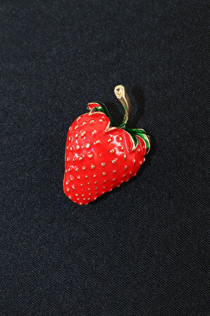 Çilek broş. Yaka iğnesi çilek broş. Kadın broş. Erkek broş. Broş. Çilekli broş