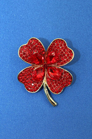 Dört yapraklı yonca broş. Yaka iğnesi yonca broş. Taşlı tasarım yonca broş. Kadın broş. Yonca broş