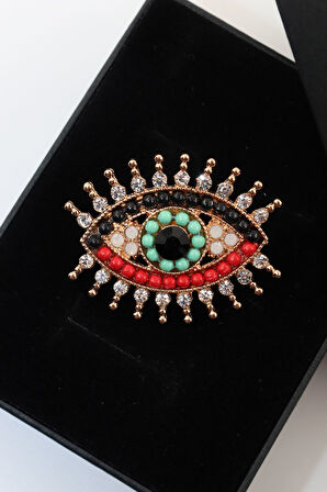 Zirkon taşlı göz broş. Yaka iğnesi göz broş. Taşlı tasarım göz broş. Kadın broş erkek broş. Göz broş