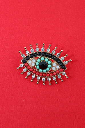 Zirkon taşlı göz broş. Yaka iğnesi göz broş. Taşlı tasarım göz broş. Kadın broş erkek broş. Göz broş