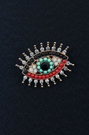 Zirkon taşlı göz broş. Yaka iğnesi göz broş. Taşlı tasarım göz broş. Kadın broş erkek broş. Göz broş