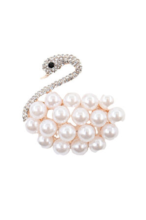 İncili zirkon taşlı Kuğu broş. Yaka iğnesi göz broş. Taşlı tasarım kuğu broş. Kadın broş. Kuğu broş.