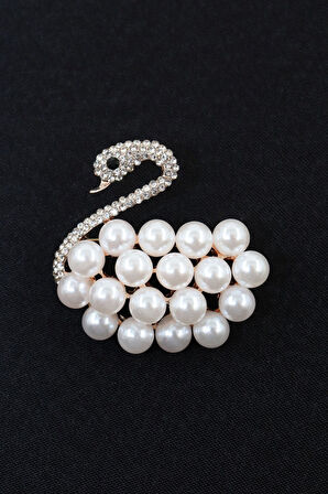 İncili zirkon taşlı Kuğu broş. Yaka iğnesi göz broş. Taşlı tasarım kuğu broş. Kadın broş. Kuğu broş.