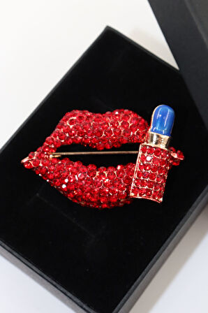 I will kiss you broş. Taşlı tasarım broş. Yaka iğnesi dudak broş. Kadın broş. Dudak broş. Ruj broş.