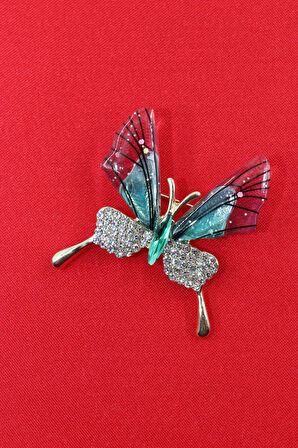 Zirkon taşlı kelebek broş. Yaka iğnesi kelebek broş. Taşlı tasarım broş. Kadın broş. Kelebek broş.
