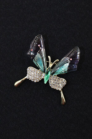Zirkon taşlı kelebek broş. Yaka iğnesi kelebek broş. Taşlı tasarım broş. Kadın broş. Kelebek broş.