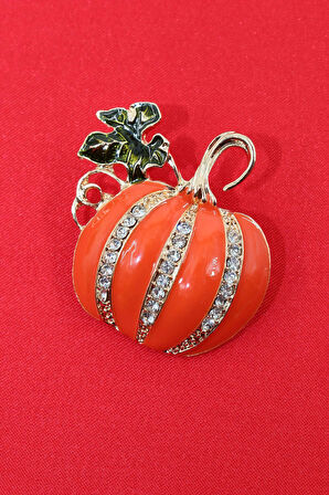 Zirkon taşlı bal kabağı broş. Yaka iğnesi bal kabağı broş, Taşlı broş. Kadın broş. Bal kabağı broş.