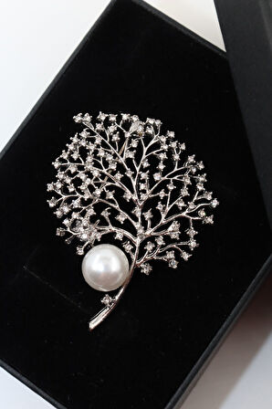 İncili zirkon taşlı hayat ağacı broş. Yaka iğnesi hayat ağacı broş, Kadın broş. Hayat ağacı broş.