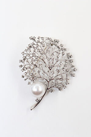 İncili zirkon taşlı hayat ağacı broş. Yaka iğnesi hayat ağacı broş, Kadın broş. Hayat ağacı broş.