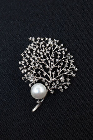 İncili zirkon taşlı hayat ağacı broş. Yaka iğnesi hayat ağacı broş, Kadın broş. Hayat ağacı broş.