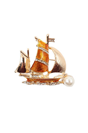 İncili zirkon taşlı gemi broş. Yaka iğnesi incili gemi broş. Erkek broş kadın broş. Gemi broş.