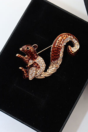 Zirkon taşlı sincap broş. Yaka iğnesi kelebek broş. Taşlı broş. Kadın broş, erkek broş. Sincap broş.