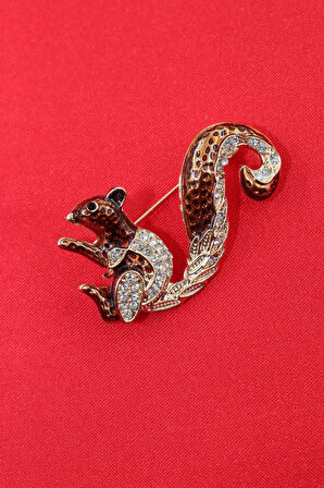 Zirkon taşlı sincap broş. Yaka iğnesi kelebek broş. Taşlı broş. Kadın broş, erkek broş. Sincap broş.