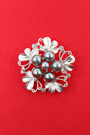 Zirkon taşlı incili broş. Yaka iğnesi inci broş. Taşlı tasarım inci broş. Kadın broş. İnci broş.