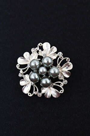 Zirkon taşlı incili broş. Yaka iğnesi inci broş. Taşlı tasarım inci broş. Kadın broş. İnci broş.