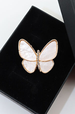 Sedef kelebek broş. Yaka iğnesi kelebek broş. Taşlı kelebek broş. Kadın broş. Kelebek broş.