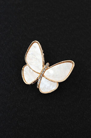 Sedef kelebek broş. Yaka iğnesi kelebek broş. Taşlı kelebek broş. Kadın broş. Kelebek broş.