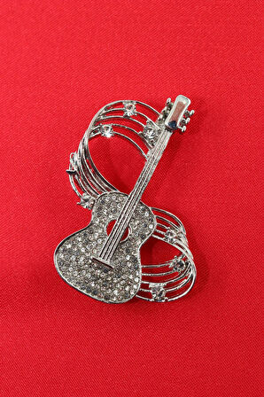 Zirkon taşlı melodili gitar broş. Yaka iğnesi gitar broş. Erkek broş. Kadın broş. Gitar broş.