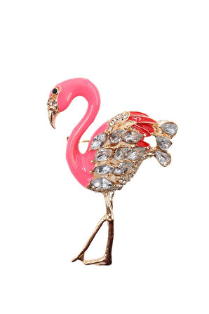 Zirkon taşlı flamingo broş. Yaka iğnesi flamingo broş. Taşlı broş. Kadın broş. Flamingo broş.