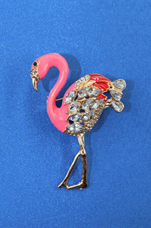 Zirkon taşlı flamingo broş. Yaka iğnesi flamingo broş. Taşlı broş. Kadın broş. Flamingo broş.