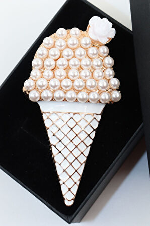 İncili dondurma broş. Yaka iğnesi dondurma broş. Kadın broş. Erkek broş. Dondurma Broş.