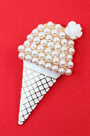 İncili dondurma broş. Yaka iğnesi dondurma broş. Kadın broş. Erkek broş. Dondurma Broş.