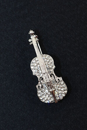 Silver zirkon taşlı keman broş. Yaka iğnesi keman broş. Kadın broş, erkek broş. Keman broş.