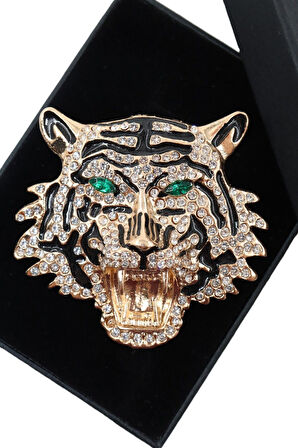 Gold kaplan broş. Yaka iğnesi kaplan broş. Taşlı kaplan broş. Erkek broş. Kadın broş. Kaplan broş.