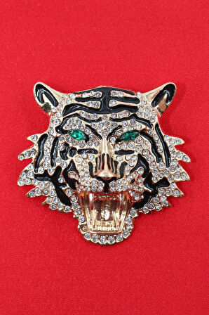 Gold kaplan broş. Yaka iğnesi kaplan broş. Taşlı kaplan broş. Erkek broş. Kadın broş. Kaplan broş.