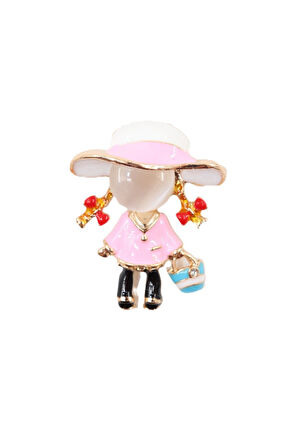 Sevimli pembeli kız broş. Yaka iğnesi kız broş. Taşlı tasarım kız broş. Kadın broş. Kız broş