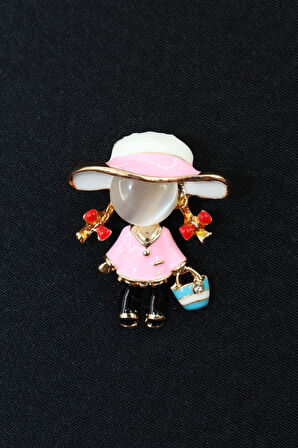Sevimli pembeli kız broş. Yaka iğnesi kız broş. Taşlı tasarım kız broş. Kadın broş. Kız broş