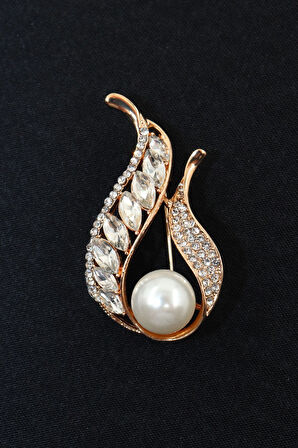 Gold zirkon taşlı incili lale broş. Yaka iğnesi lale broş, incili lale broş. Kadın broş. Lale broş.