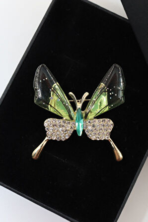 Gold zirkon taşlı kelebek broş. Yaka iğnesi kelebek broş. Taşlı broş. Kadın broş. Kelebek broş.