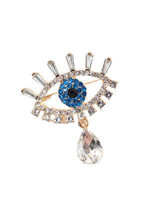 Zirkon taşlı mavi göz broş. Yaka iğnesi göz broş. Taşlı tasarım göz broş. Kadın broş. Göz broş.